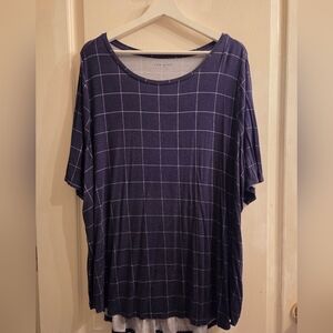 Lane Bryant Navy Windowpane Short Sleeve Tunic Tee
